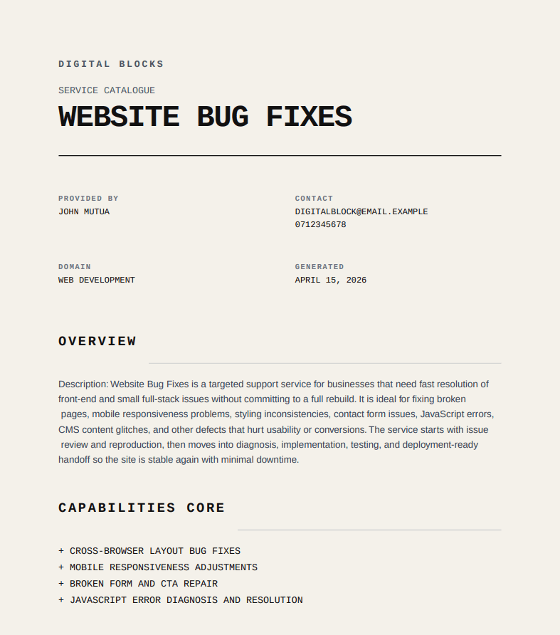 Service sheet record